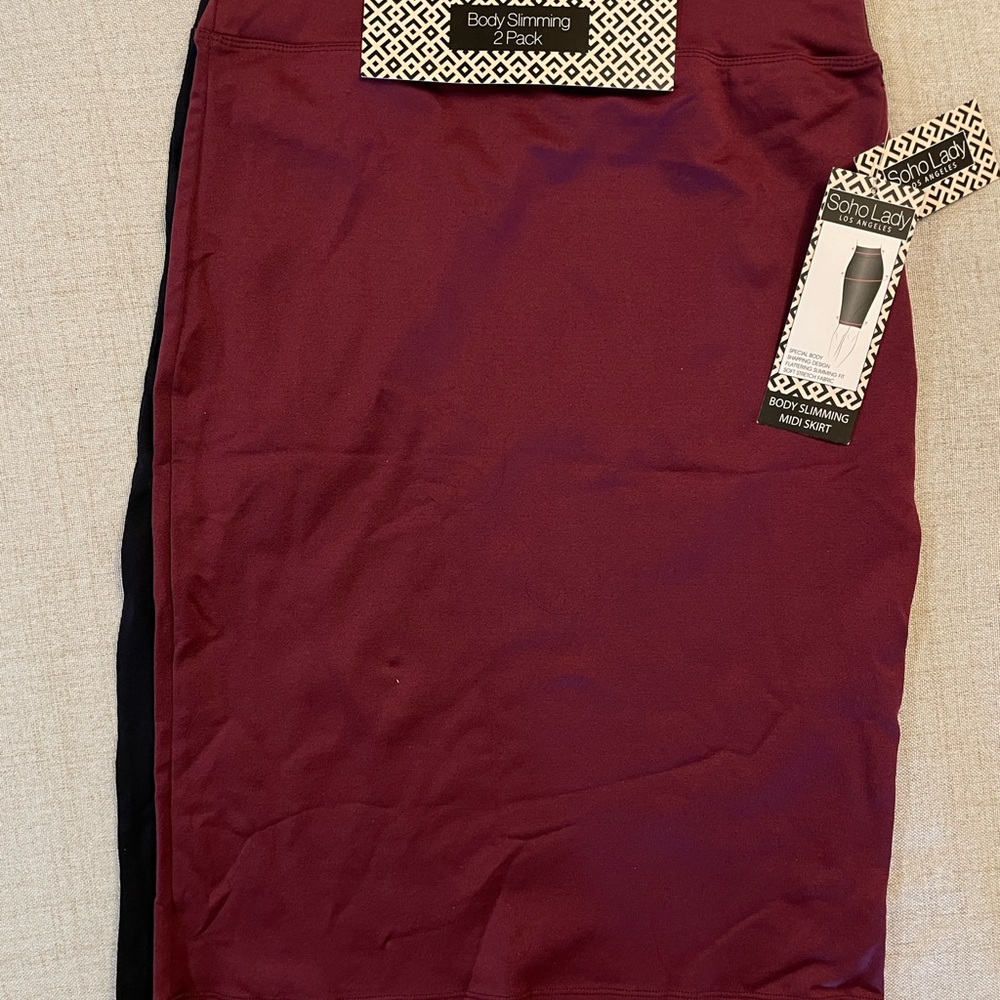 Burgundy and Black body con two pack Midi Pencil Skirt for Work